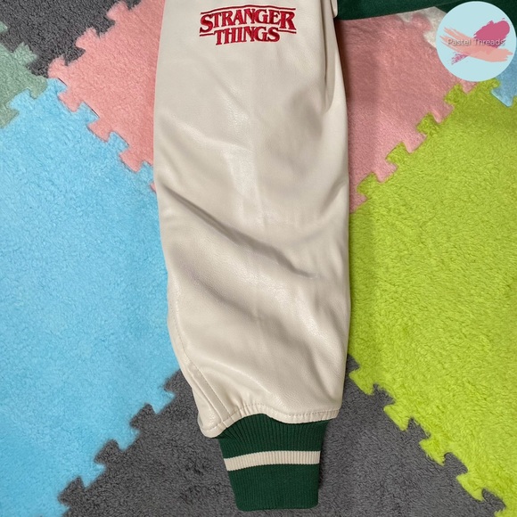 NWOT Ltd. Ed. H&M, Green, Stranger Things Hawkins High Tigers Letterman Jacket - Picture 9 of 13